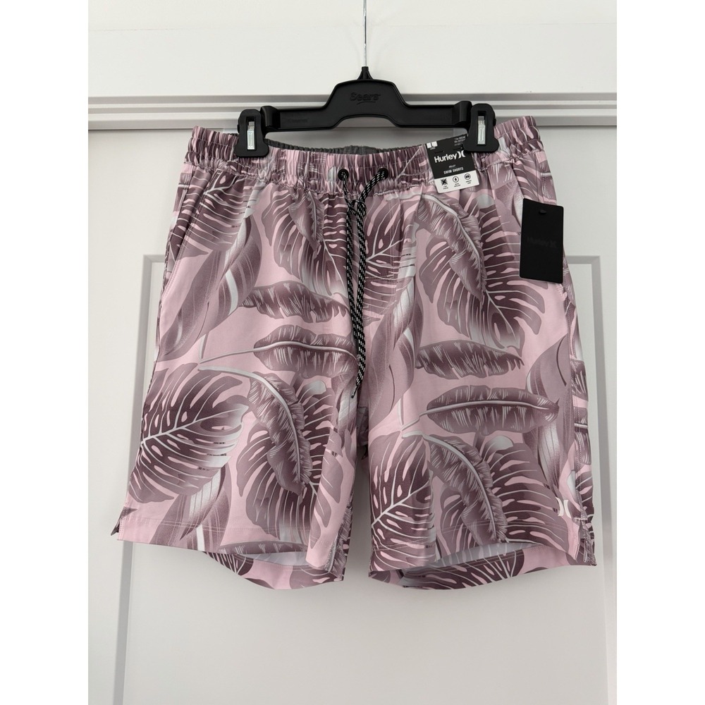 NWT Hurley Volley Swim Shorts Tropical Hawaiian Monstera Stretch Water Repellent